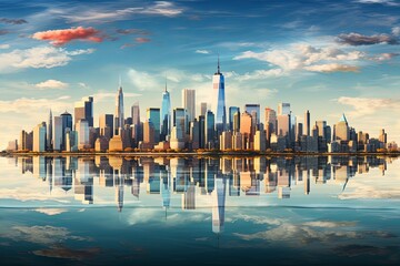 Panoramic view downtown skyscrapers city skyline Waterfront New York City and buildings landscape illustration background