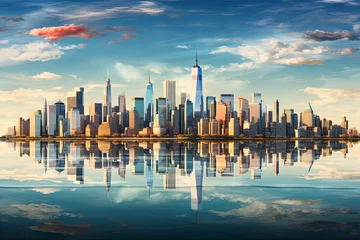 Foto op Plexiglas Panoramic view downtown skyscrapers city skyline Waterfront New York City and buildings landscape illustration background © pixeness