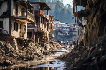 Houses devastated by mountain slip., generative IA