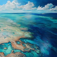 Breathtaking aerial view of a vibrant turquoise sea and coral formations. perfect for travel and nature designs. image generated by AI.