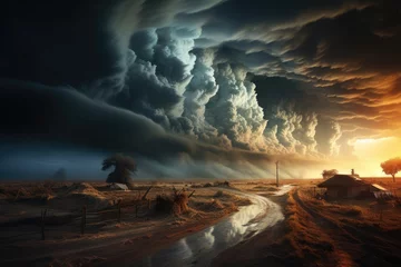 Fotobehang Made threatening over open area and storm clouds., generative IA © JONATAS