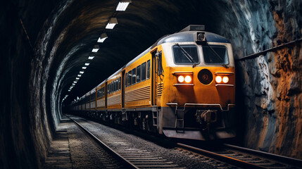 Naklejka premium Train in tunnel. Railway station. Train in tunnel. Railway transportation