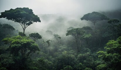 Jungle forests in fog
