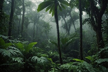 Jungle forests in fog