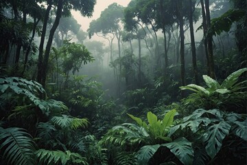 Jungle forests in fog