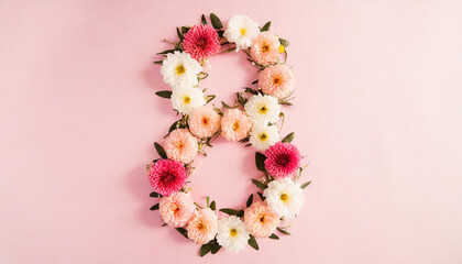 Number eight made from flowers. Woman’s day , 8 march.	