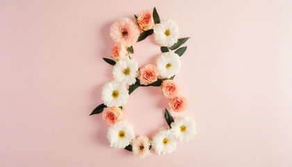 Number eight made from flowers. Woman’s day , 8 march. 