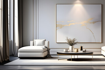 Golden Tranquility: Minimalist Canvas Wall Takes Center Stage, Accentuated by Delicate Golden Highlights, Creating a Serene and Elegant Atmosphere