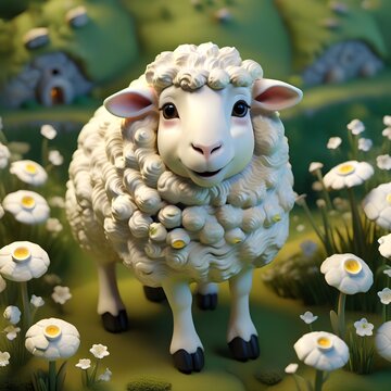 Sheep in a pasture. AI generated image.