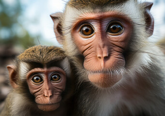 Close-up portrait of a monkey with a baby, generative AI