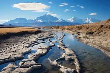  Arid scenario melted glaciers and dry rivers show climate impact., generative IA © JONATAS