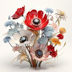 Vibrant bouquet. assorted colorful wildflowers blooming beautifully on a clean white background