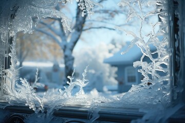 Snow storm sculps unique patterns on the windows., generative IA