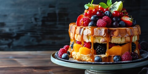 cake with caramel and berries Generative AI