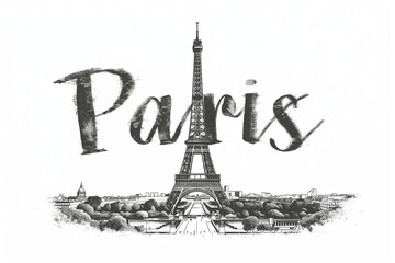 Classic Black and White Sketch of the Eiffel Tower - Ideal for Historical Publications and Parisian Travel Memoirs