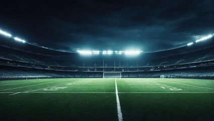  Football field illuminated by stadium lights - obrazy, fototapety, plakaty