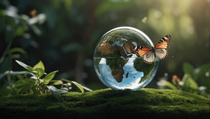 Globe Glass on greenery with butterfly