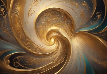 Golden swirl, artistic design. The artist uses bright colors to create this magical art, with the addition of golden sparkles and lines. ART AND GOLD. A masterpiece of art design. East style.