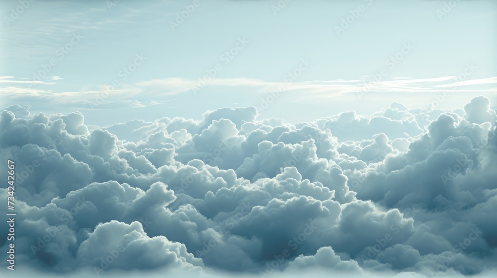 Poster a group of clouds in the sky with a plane in the middle of the picture and a sky with a few clouds a