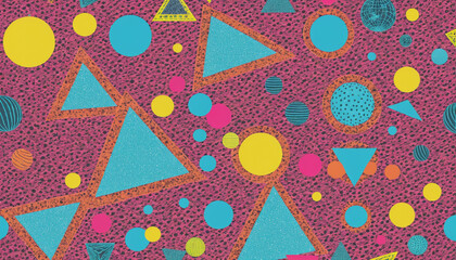 Colorful pop art background consisting of geometric shapes and patterns - ai generated