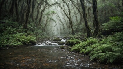 Naklejka na ściany i meble Creek in rain forest