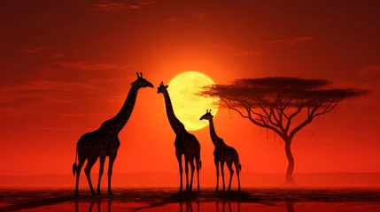 Fotobehang Enchanting sunset casting warm glow over serene safari landscape, evoking tranquility © Maksym