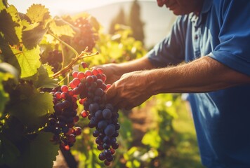 a man picking grapes from a vine