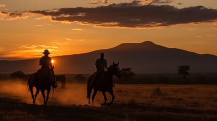 Fototapeta na wymiar Experience the thrill of horseback safaris and mountain hikes with adventurous tourists