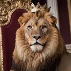 Royal lion sitting on a throne, closeup.