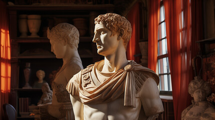 Julius Caesar statue in ancient Rome, stoned statue on a roman background. Gaius Iulius Caesar - obrazy, fototapety, plakaty