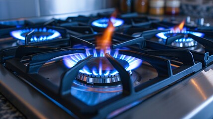 a close up of a gas stove