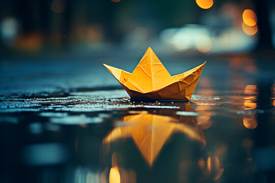 paper boat in the city background