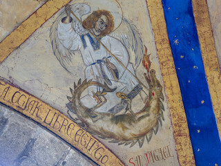 Saint Michael and the dragon, Parish Church of Our Lady of the Assumption, Artziniega, Alava, Basque Country, Spain