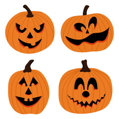 Set of four halloween scary pumpkins - vector CMYK