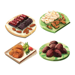  Set Of food illustration package of dessert on antique plate