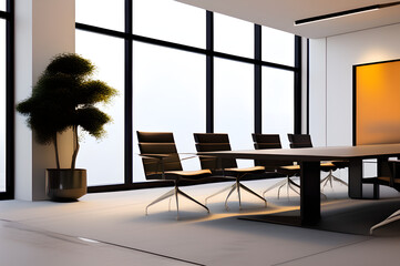 Minimalist Chic Meeting Space: A Showcase of Modern Simplicity and Functional Design, Creating an Inviting Atmosphere for Collaborative Work and Constructive Conversations