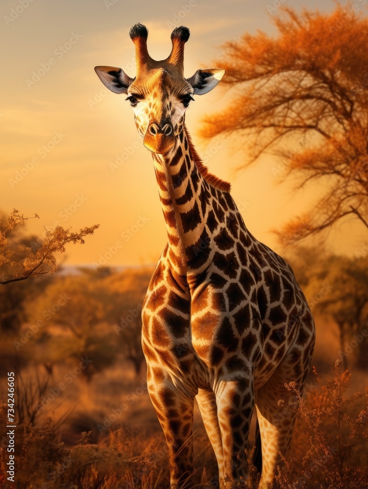 Poster a giraffe standing in the middle of a field. generative ai.