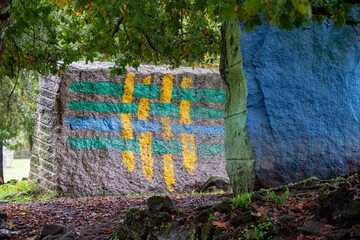 O Rexo Ecospace, pictorial and sculptural intervention by the artist Agustín Ibarrola on a natural...