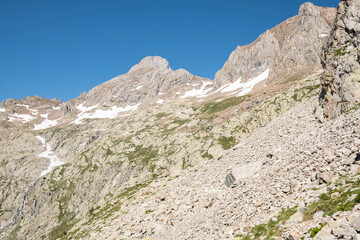 Fototapeta na wymiar ascent to Garmo Negro peak, Pyrenean mountain range, Huesca, Spain
