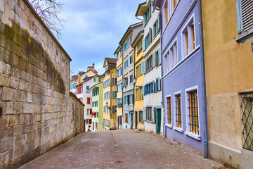 Fototapeta na wymiar Residential houses on Lindenhof Hill in Zürich, Switzerland