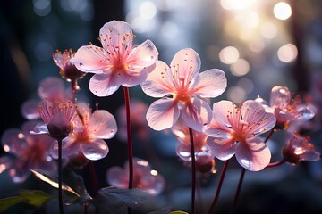 magical translucent pink flowers close up