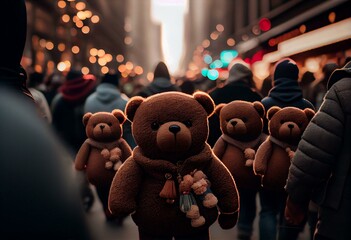 Valentines day Teddy march in city. Generative AI