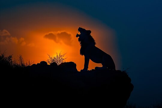 a lion roaring on a rock