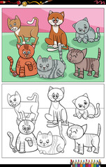 cartoon cats and kittens characters group coloring page