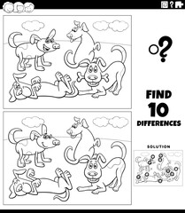 differences activity with cartoon dogs characters coloring page