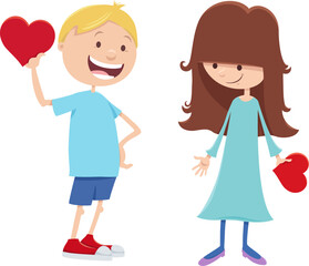 cartoon girl and boy characters on Valentines Day