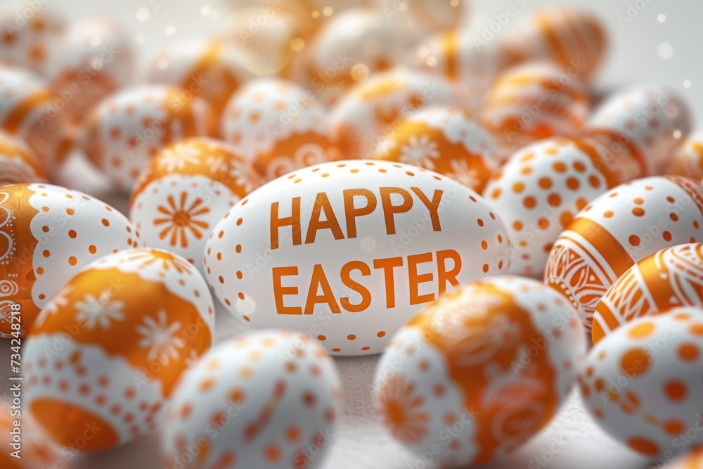 Poster happy easter an easter pattern of decorated eggs on a white background generative ai