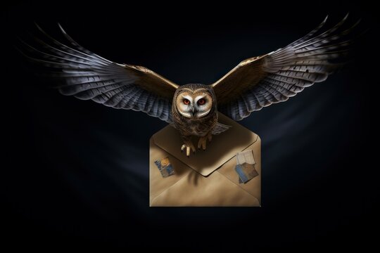 Swift Owl fly envelope. Postmark bird. Generate Ai