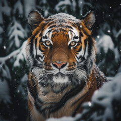 Majestic Siberian Tiger in Snowy Habitat - High-Resolution Wildlife Photography