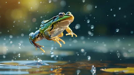 Foto op Canvas a frog jumping out of water © Tatiana